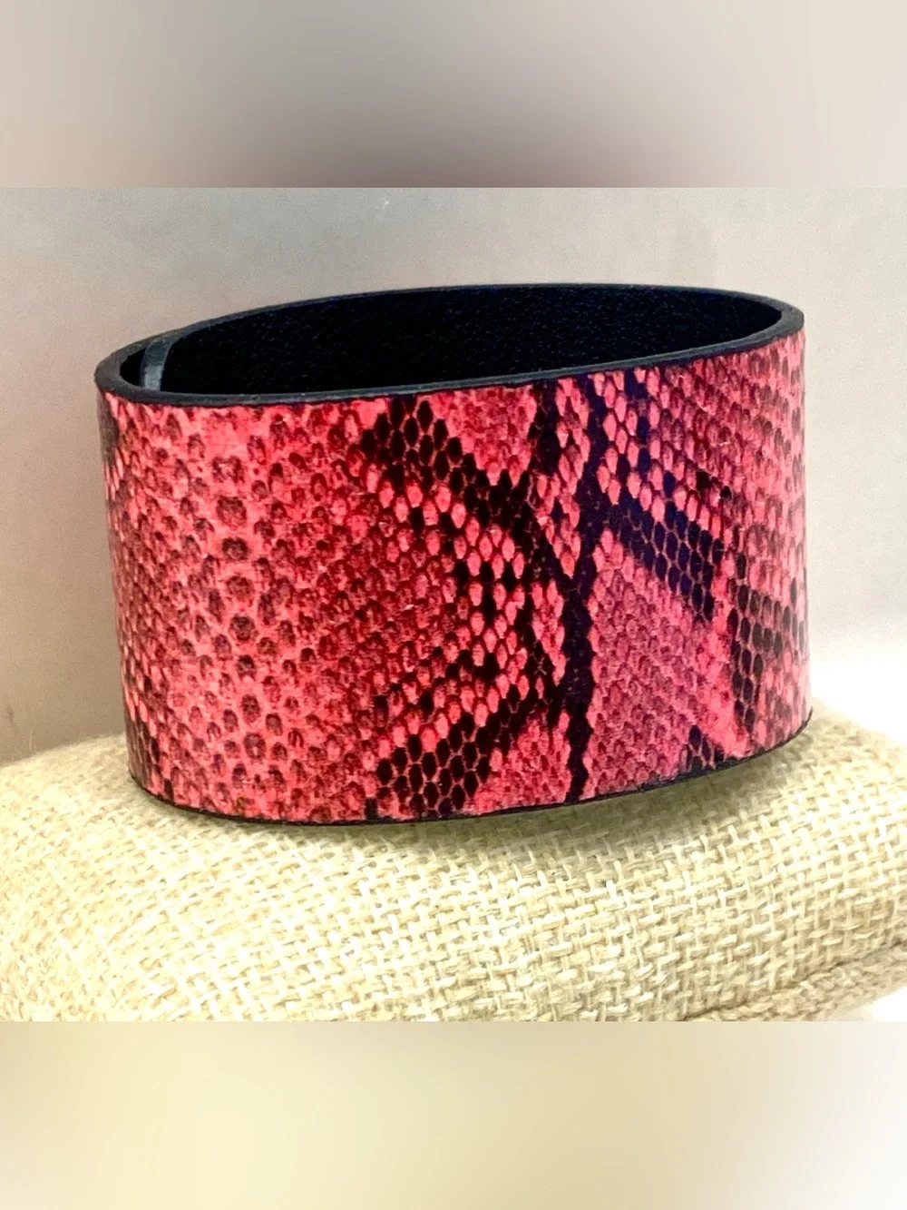 Pink Snake-Print Wide Cuff Bracelet - Unbranded
